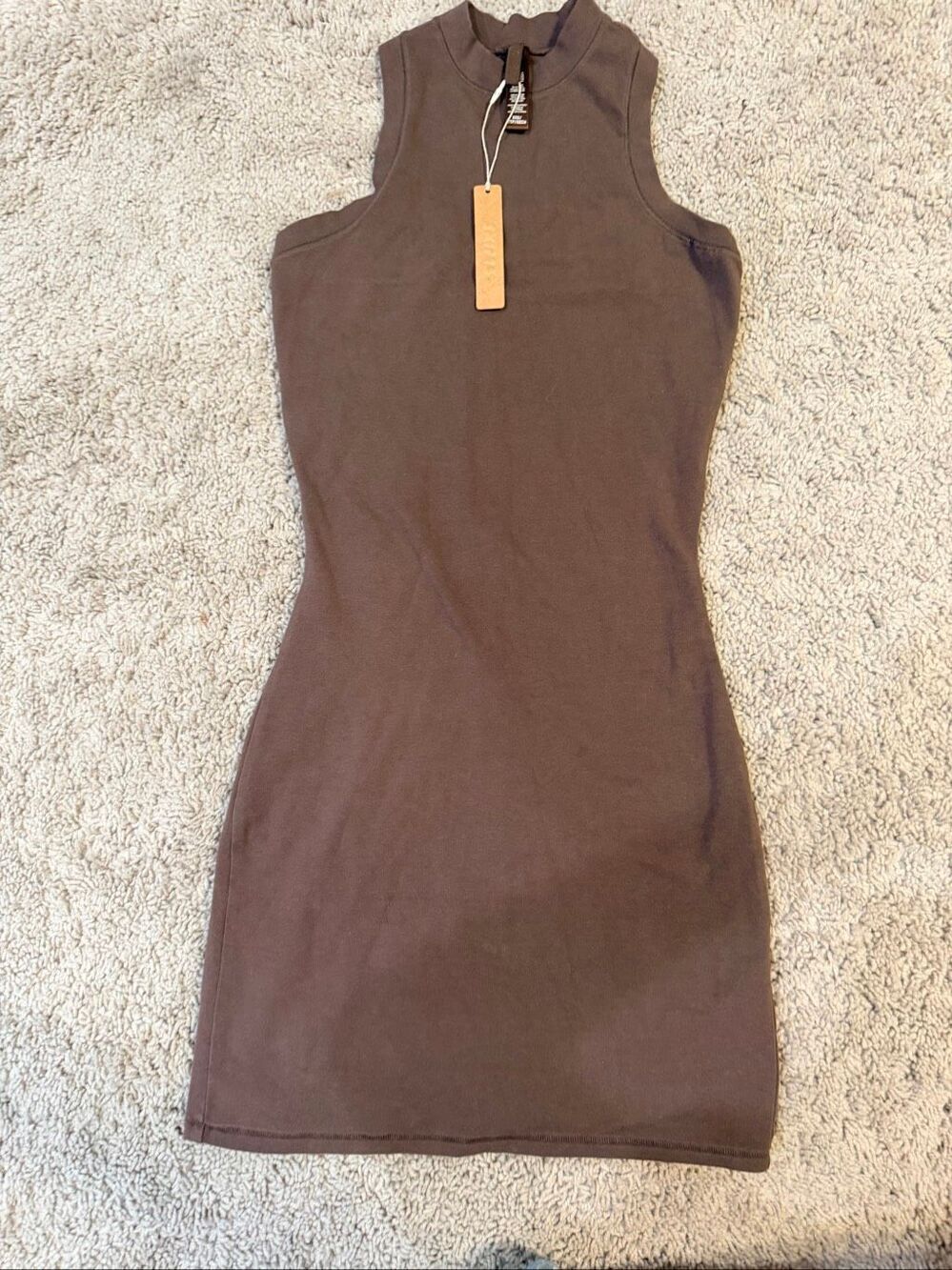 Skims New Vintage Brown Ribbed Scoop Neck Mini Dress Size XXS NWT